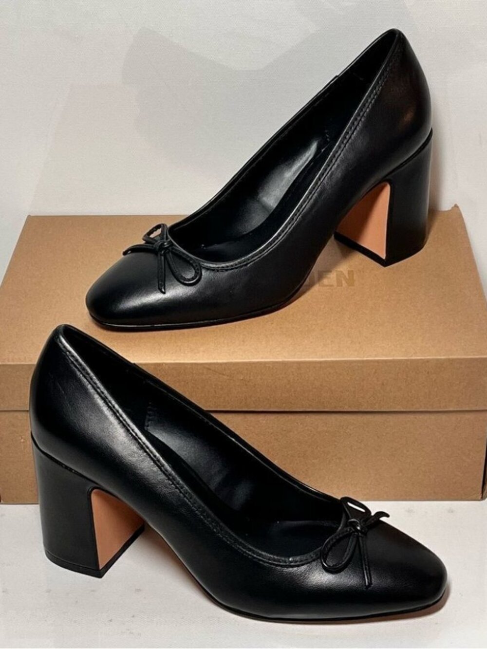 Steve Madden Cohen Block-Heel Leather Ballet Pumps
